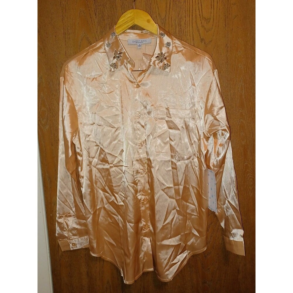 Sweet Rain Juniors Satin Button Up Shirt Size Medium